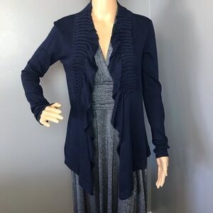 Cine | Cashmere Blend Cardigan Sweater | High-Low | Navy Blue | Size Medium